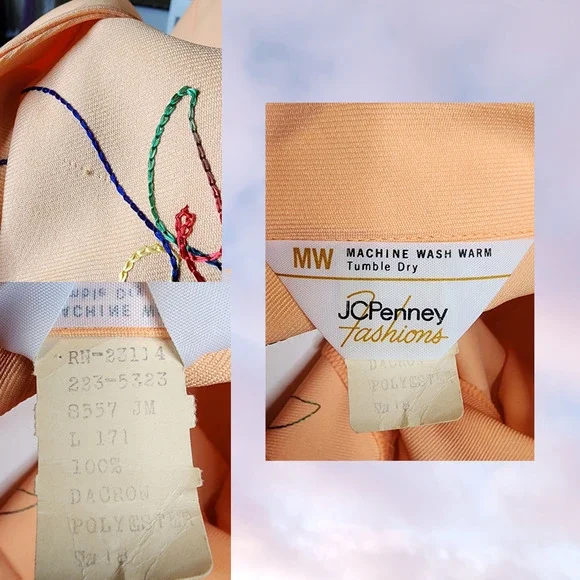 Vtg 60s JCPenney Light Pastel Orange Colorful Embroidered Flowers Funky Top - Picture 7 of 7